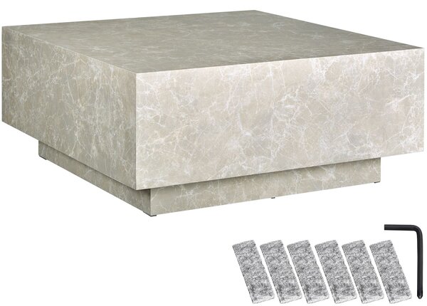 Tectake Konferenční stolek Lasley s podstavcem, nosnost 45 kg - Vzhled travertinu, 80 x 80 x 35 cm