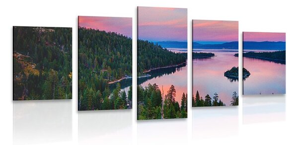 5-dílný obraz jezero při západu slunce