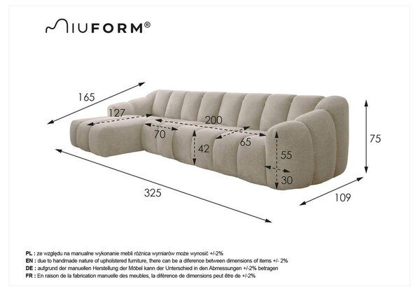 Béžová rohová pohovka (levý roh/s lenoškou) Shell – Miuform