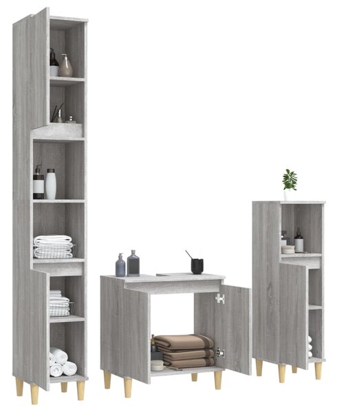3dílný set koupelnového nábytku šedý sonoma kompozitní dřevo 3185587