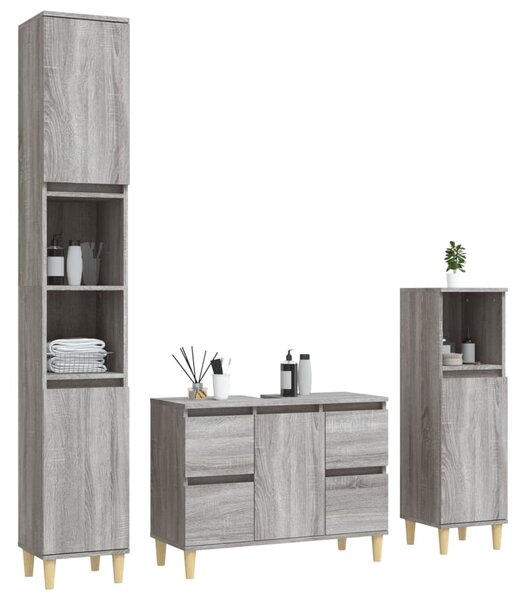 3dílný set koupelnového nábytku šedý sonoma kompozitní dřevo 3185603