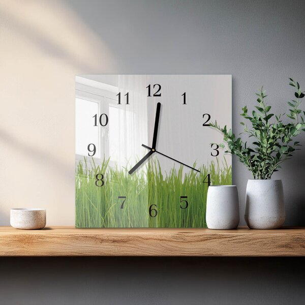 Skleněné hodiny na stěnu Tráva zskc-30x30-00169680