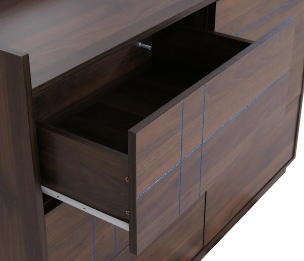 Komoda HWC-P44, příborník, 6 zásuvek s funkcí push-to-open, MDF 83 x 120 x 40 cm vzhled ořechu