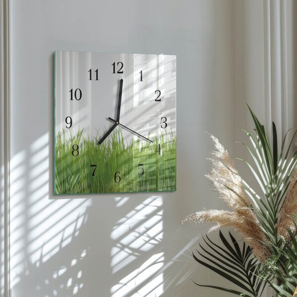 Skleněné hodiny na stěnu Tráva zskc-30x30-00169680