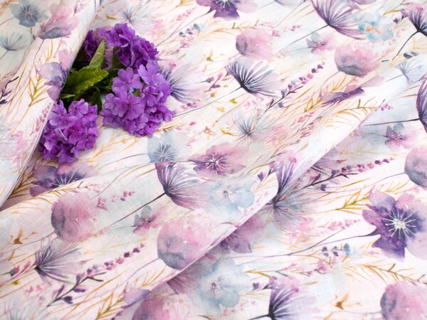 Snový svět Floral fialové květy - francouzský len