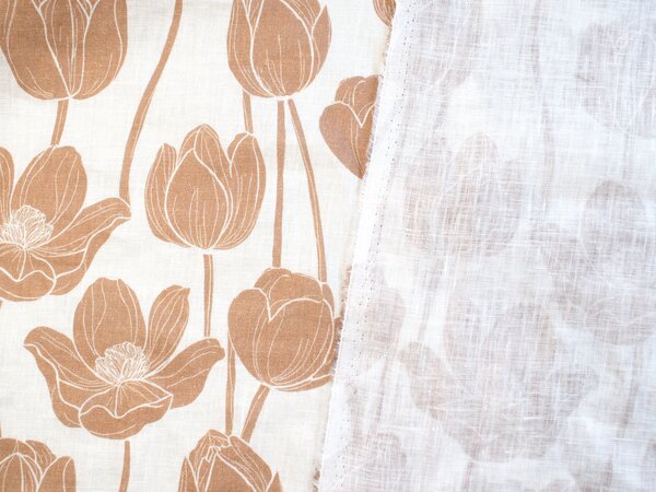 Snový svět Floral béžové květy - francouzský len