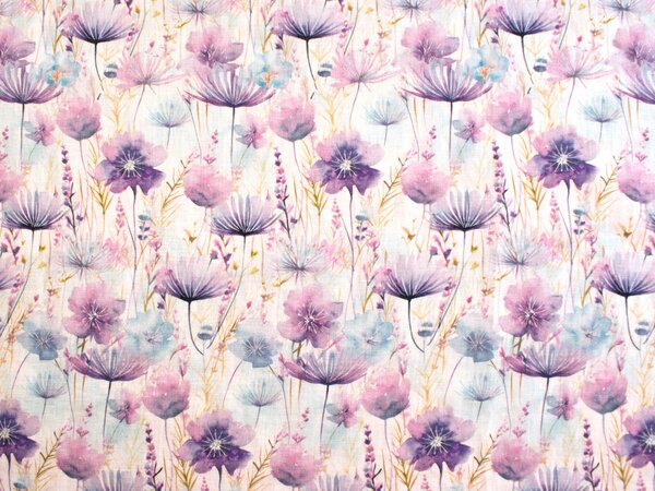 Snový svět Floral fialové květy - francouzský len