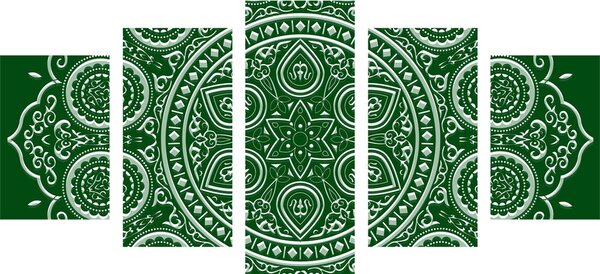 5-dílný obraz jemná etnická Mandala v zeleném provedení