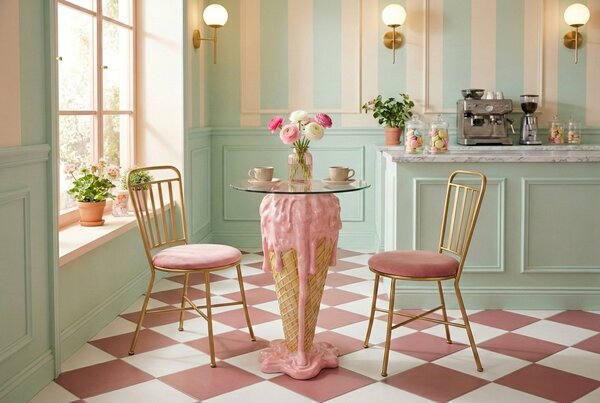 Bistro stolek ICE CREAM 75 CM růžový/béžový Nábytek | Jídelní prostory | Jídelní stoly | Kulaté