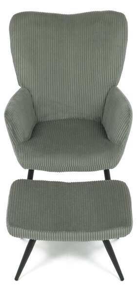 Relaxační křeslo ušák s taburetem ROYAL — kov, manšestr, zelená