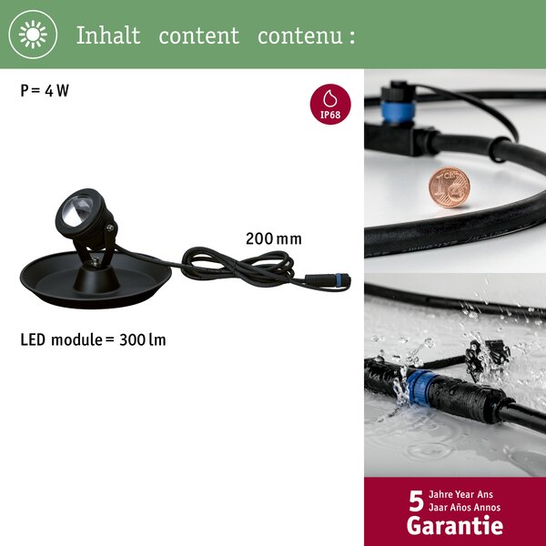 Paulmann 94209 Plug&Shine Pond Spot, podvodní reflektor 4W LED 25° 3000K, antracit, IP68