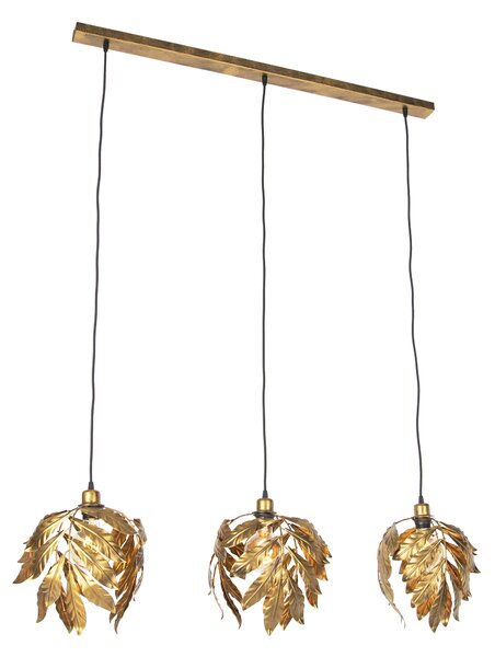 Vintage závěsná lampa starožitná zlatá podlouhlá 3-světelná - Linden