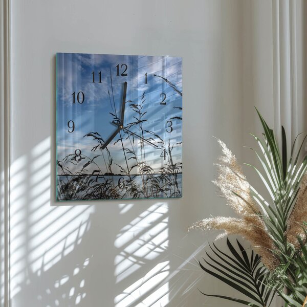 Skleněné hodiny na stěnu Tráva zskc-30x30-00170666