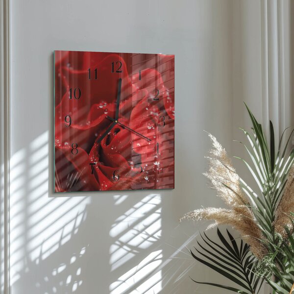 Skleněné hodiny na stěnu Růže zskc-30x30-00170672