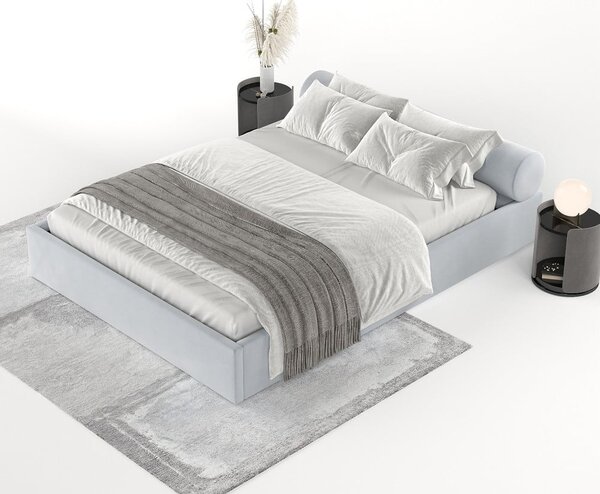 Světle šedá čalouněná dvoulůžková postel s úložným prostorem s roštem 180x200 cm Solvo – Maison de Rêve