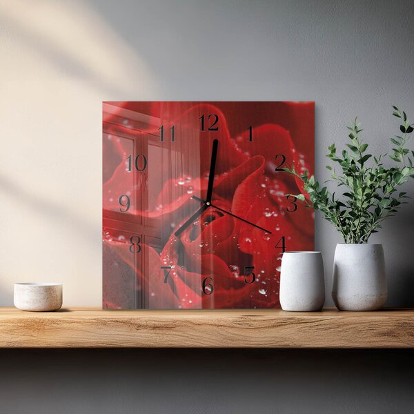 Skleněné hodiny na stěnu Růže zskc-30x30-00170672