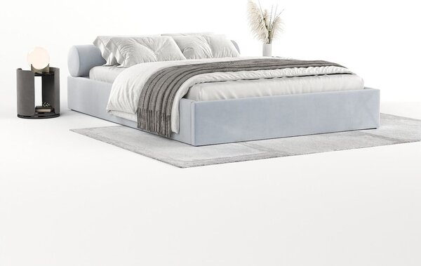 Světle šedá čalouněná dvoulůžková postel s úložným prostorem s roštem 180x200 cm Solvo – Maison de Rêve