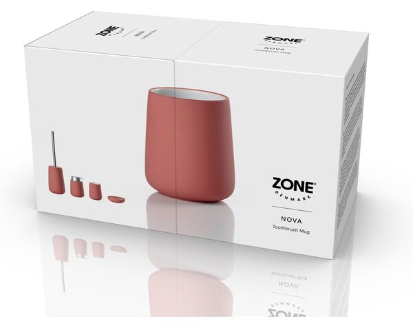 Světle červený kameninový kelímek na zubní kartáčky Nova – Zone