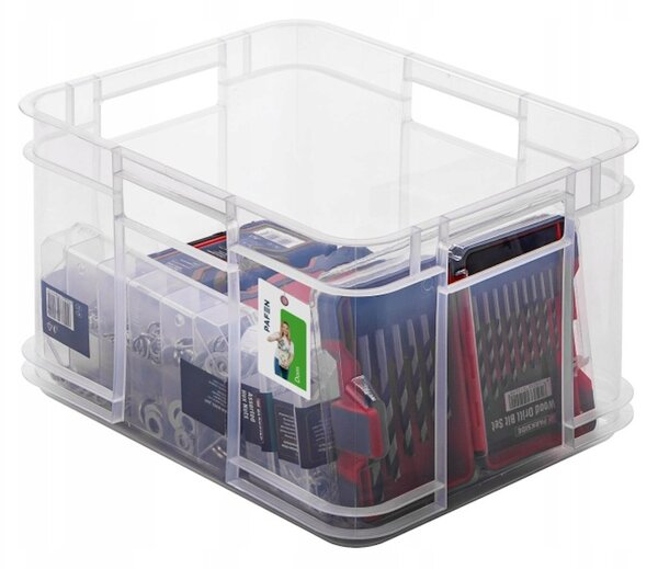 Keeeper Úložný box pro domácnost i dílnu, BRUNO M, 16L, 35 x 27 x 21 cm, transparentní