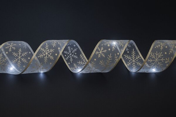 Svítící vánoční stuha na baterie - studená bílá, 10m, 100 LED