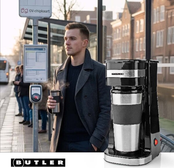 Butler - Kávovar na jeden hrnek 0,4 l s cestovním hrnkem 750W/230V nerez/černá