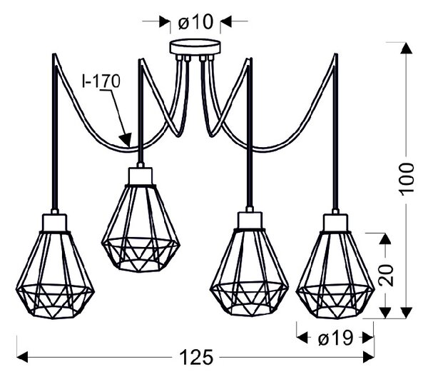 Candellux Černo-zlatý závěsný decentrální lustr Primo pro žárovku 4x E27 34-00309