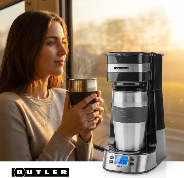 Butler- Kávovar na jeden hrnek 0,4 l s čas. a cest. hrnkem 750W/230V nerez/černá