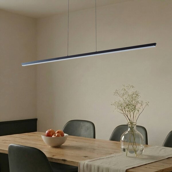 Lucande LED závěsné světlo Solvar, 158 cm, černá, stmívatelné, stmívatelný, Černá, Obývací pokoj / jídelna, kov, Moderní