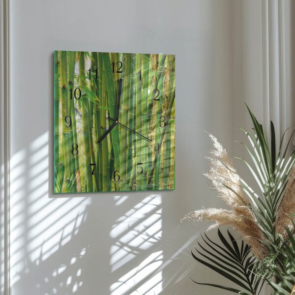 Skleněné hodiny na stěnu Bambusová rostlina zskc-30x30-00170702