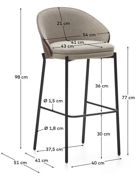 Hnědá/béžová barová židle (výška sedáku 77 cm) Eamy – Kave Home