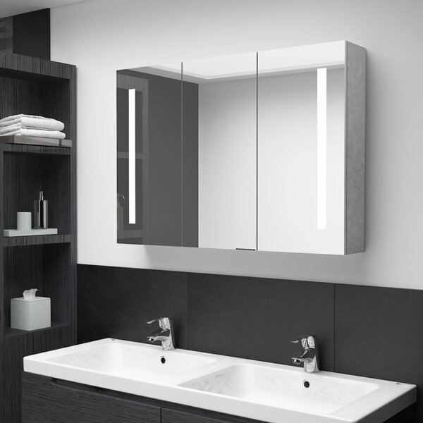 LED koupelnová skříňka se zrcadlem betonově šedá 89x14x62 cm