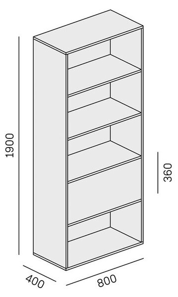 Vysoký kancelářský policový regál LAYERS, 1 box, 800 x 400 x 1905 mm, bílá / šedá