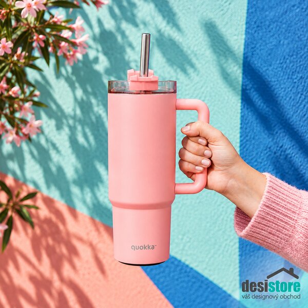 Termohrnek Vibe s brčkem, 880ml, Quokka, broskvový