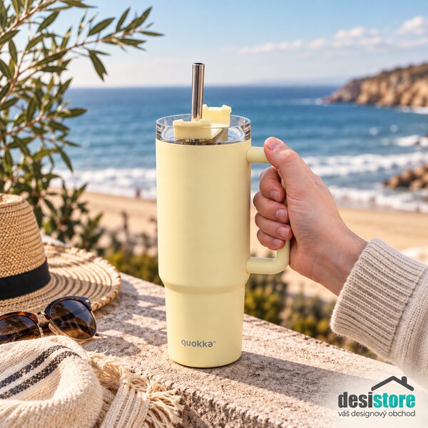Termohrnek Vibe s brčkem, 880ml, Quokka, světle žlutý