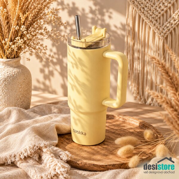 Termohrnek Vibe s brčkem, 880ml, Quokka, světle žlutý