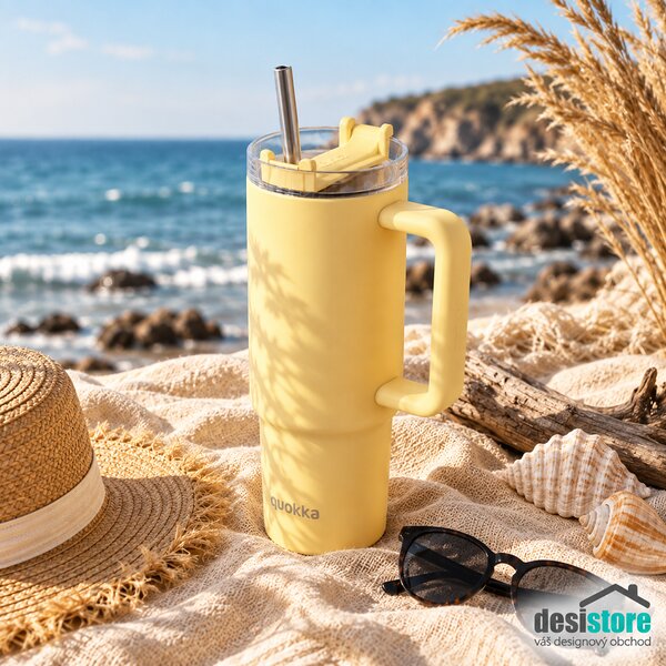 Termohrnek Vibe s brčkem, 880ml, Quokka, světle žlutý