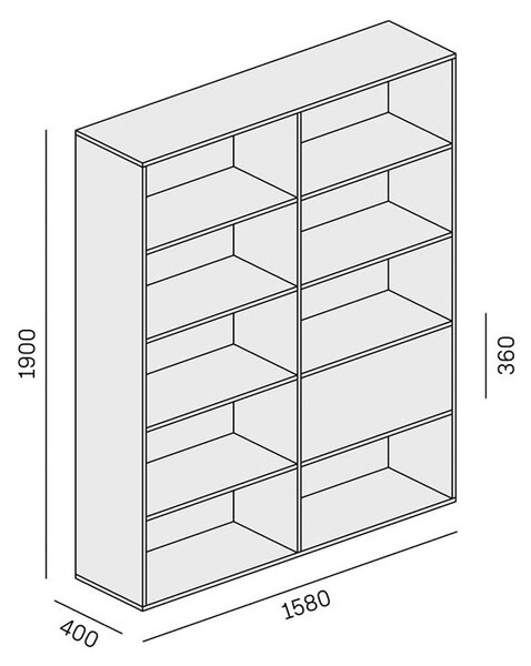 Široký kancelářský policový regál LAYERS, 1 box, 1582 x 400 x 1905 mm, bílá
