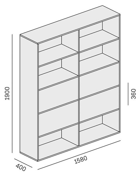 Široký kancelářský policový regál LAYERS, 4 boxy, 1582 x 400 x 1905 mm, bílá / šedá