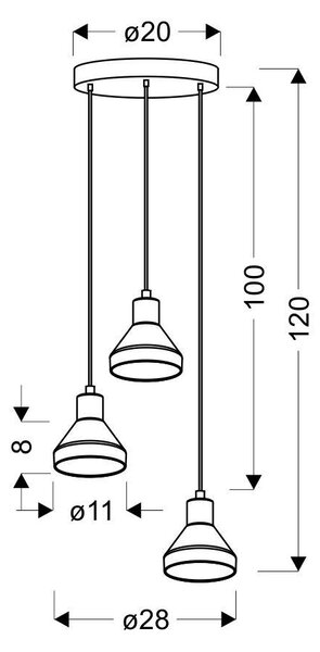 Candellux Černo-zlatý závěsný lustr Gregory pro žárovku 3x E14 s kulatou základnou 33-78995