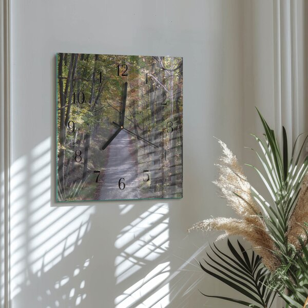 Skleněné hodiny na stěnu Lesní cesta zskc-30x30-00170717