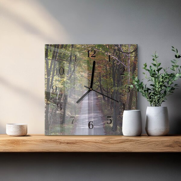 Skleněné hodiny na stěnu Lesní cesta zskc-30x30-00170717
