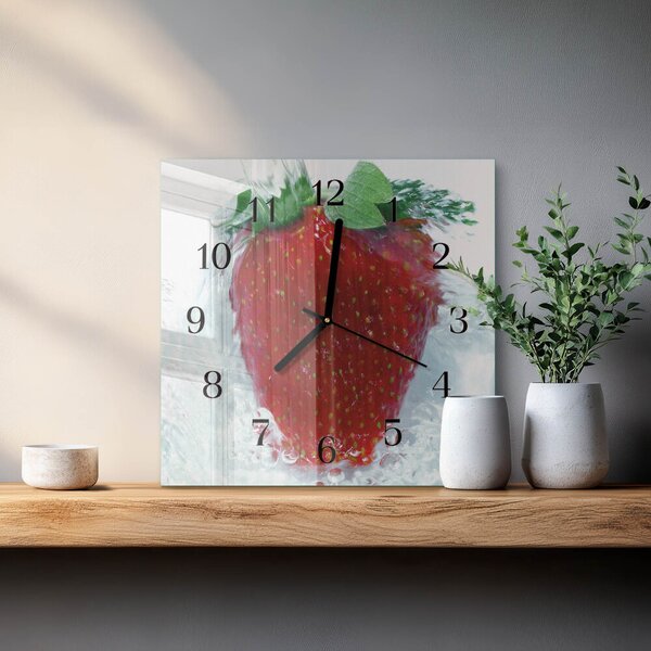 Skleněné hodiny na stěnu Jahoda zskc-30x30-00170723