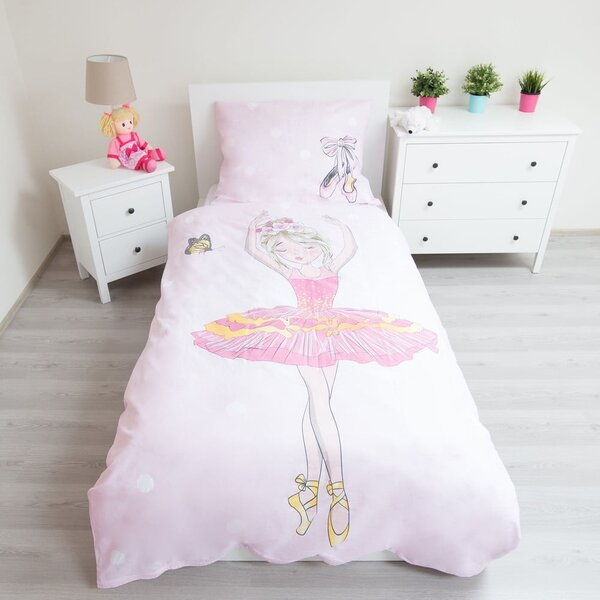 Růžové bavlněné dětské povlečení na jednolůžko 140x200 cm Ballerina – Jerry Fabrics