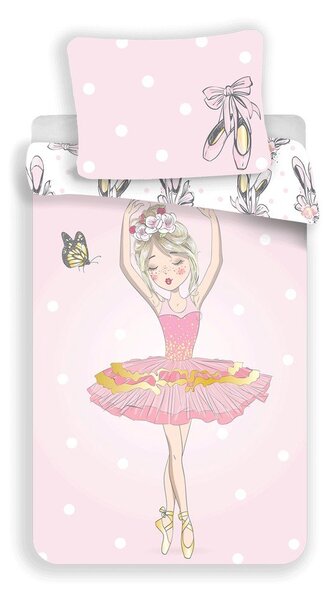 Růžové bavlněné dětské povlečení na jednolůžko 140x200 cm Ballerina – Jerry Fabrics
