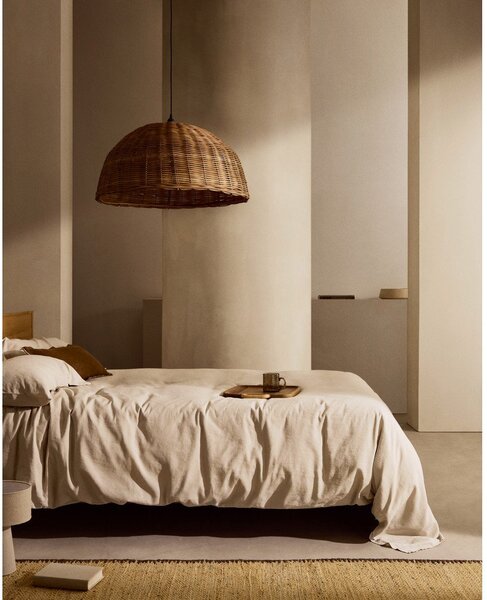 Povlečení šedobéžové na dvoulůžko/prodloužené s příměsí lnu 240x220 cm Simmel – Kave Home