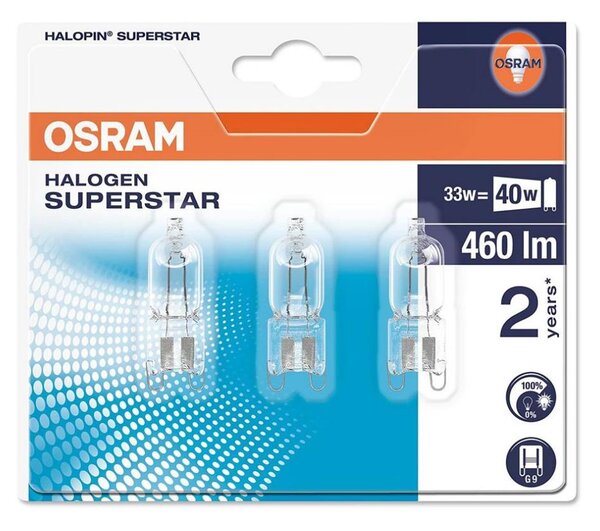 SADA 3x Průmyslová žárovka HALOPIN G9/33W/230V 2700K - Osram