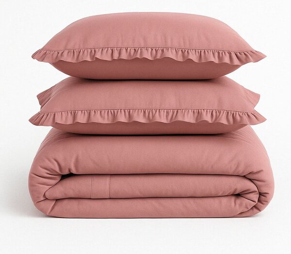 Růžové povlečení na dvoulůžko/prodloužené z bavlny Renforcé 240x220 cm Ruffle Striped – Mila Home Luxury