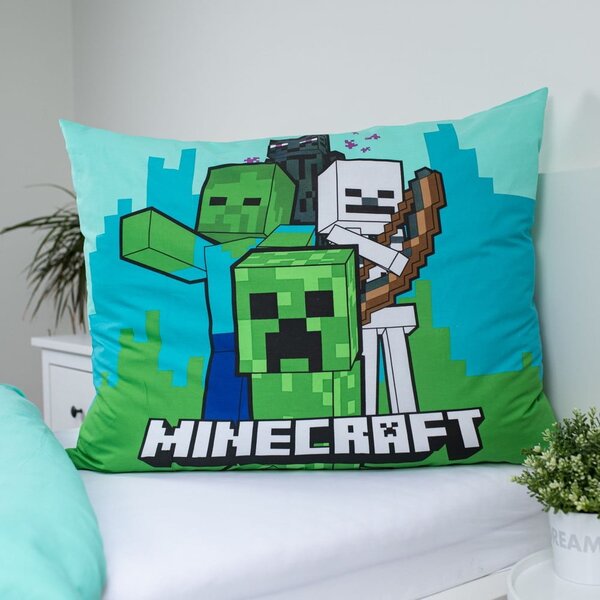 Zeleno-modré bavlněné dětské povlečení na jednolůžko 140x200 cm Minecraft "Mobs Here" – Jerry Fabrics