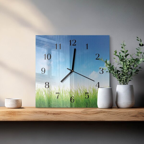 Skleněné hodiny na stěnu Tráva zskc-30x30-00170790