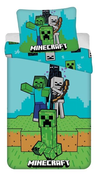 Zeleno-modré bavlněné dětské povlečení na jednolůžko 140x200 cm Minecraft "Mobs Here" – Jerry Fabrics